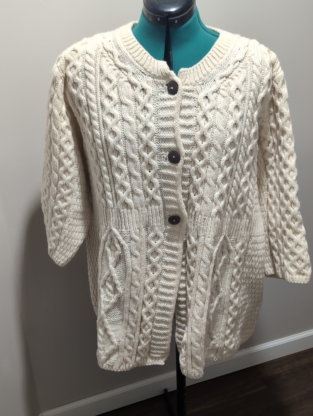 Cream Cable Knit Button-Front Women's Sweater Cardigan